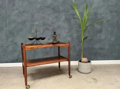 Pamono Rosewood Rolling Cart with Black Formica Top, 1960s><noscript><img width=