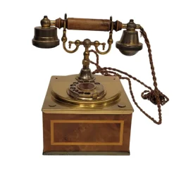 Pamono Rotary Telephone in Marquetry and Gilt Bronze, Italy, 1970s