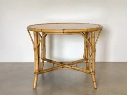 Online Pamono Round Bamboo Game Table, 1970s