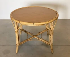 Online Pamono Round Bamboo Game Table, 1970s