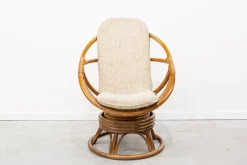 Pamono Round Bamboo Swivel Armchair, 1970s> Office Chairs