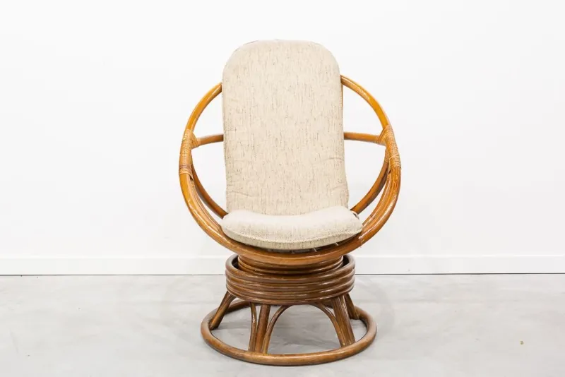 Pamono Round Bamboo Swivel Armchair, 1970s> Office Chairs