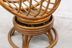 Pamono Round Bamboo Swivel Armchair, 1970s><noscript><img width=