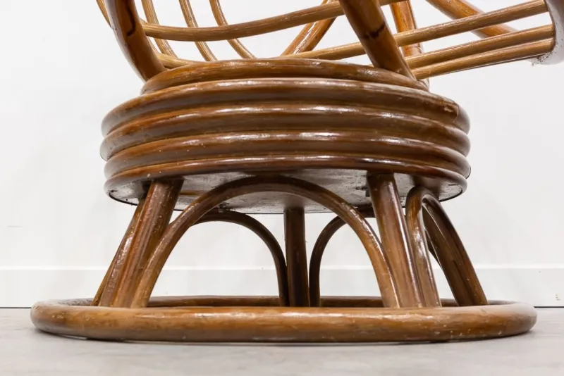 Pamono Round Bamboo Swivel Armchair, 1970s> Office Chairs