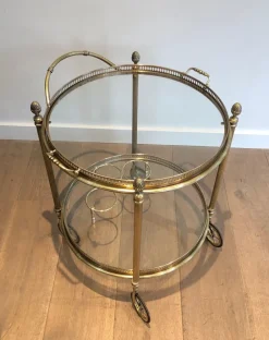 Pamono Round Brass Bar Cart from Maison Baguès, 1940s> Serving Bar Carts & Trolleys