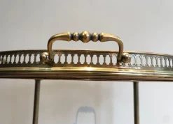 Pamono Round Brass Bar Cart from Maison Baguès, 1940s><noscript><img width=