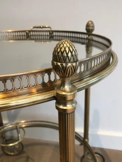 Pamono Round Brass Bar Cart from Maison Baguès, 1940s><noscript><img width=