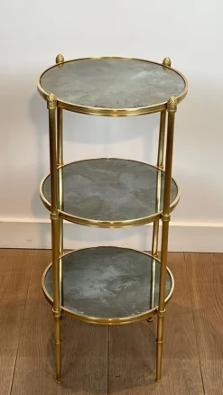 Clearance Pamono Round Bronze Sellette Table with Triple Eglomised Mirror Tops by Maison Baguès