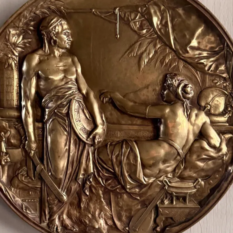 Clearance Pamono Round Bronze Wall Plaque, 1800s