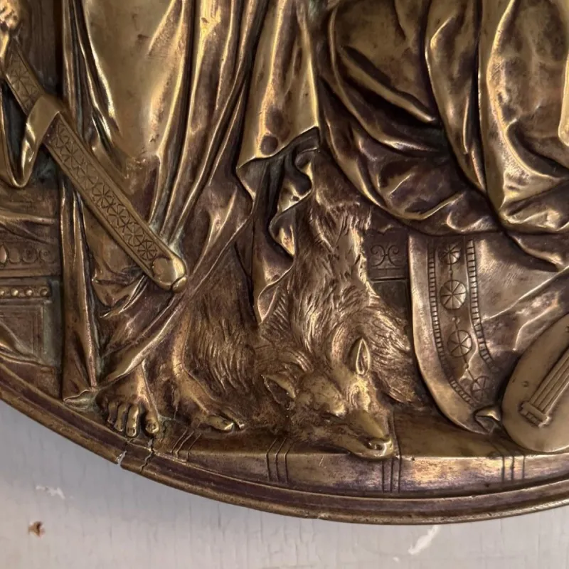 Clearance Pamono Round Bronze Wall Plaque, 1800s