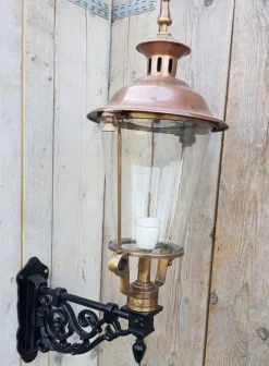 Pamono Round Cast Iron and Copper Wall Lantern> Garden Lighting