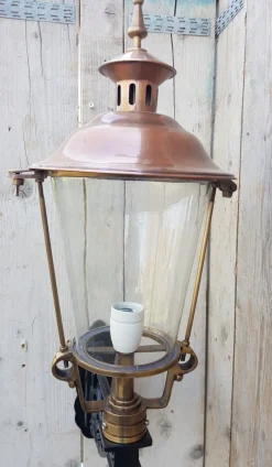 Pamono Round Cast Iron and Copper Wall Lantern><noscript><img width=