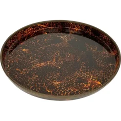 Online Pamono Round Centerpiece Serving Tray in Faux Tortoiseshell and Brass, Italy, 1970s