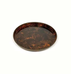 Online Pamono Round Centerpiece Serving Tray in Faux Tortoiseshell and Brass, Italy, 1970s