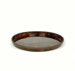 Online Pamono Round Centerpiece Serving Tray in Faux Tortoiseshell and Brass, Italy, 1970s