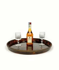 Online Pamono Round Centerpiece Serving Tray in Faux Tortoiseshell and Brass, Italy, 1970s