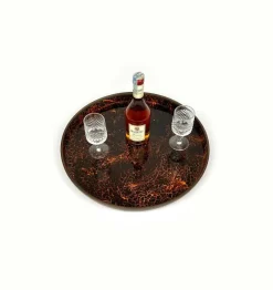 Online Pamono Round Centerpiece Serving Tray in Faux Tortoiseshell and Brass, Italy, 1970s