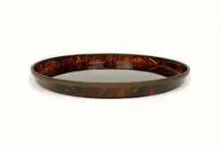 Online Pamono Round Centerpiece Serving Tray in Faux Tortoiseshell and Brass, Italy, 1970s