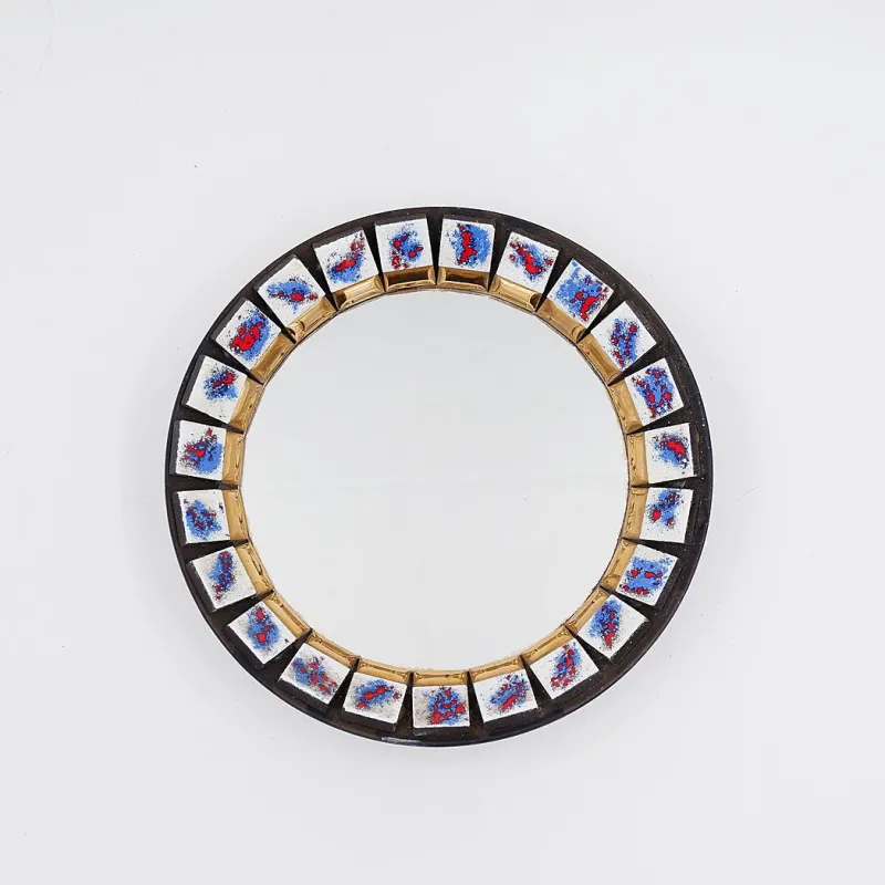 Pamono Round Ceramic Wall Mirror, Belgium, 1970s> Mirrors