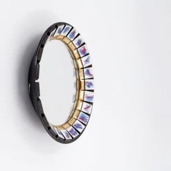 Pamono Round Ceramic Wall Mirror, Belgium, 1970s> Mirrors