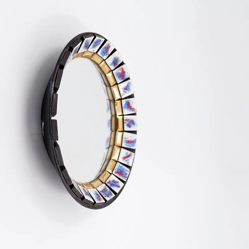 Pamono Round Ceramic Wall Mirror, Belgium, 1970s> Mirrors