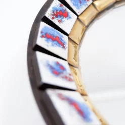 Pamono Round Ceramic Wall Mirror, Belgium, 1970s><noscript><img width=