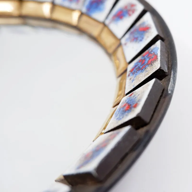Pamono Round Ceramic Wall Mirror, Belgium, 1970s> Mirrors