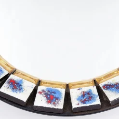 Pamono Round Ceramic Wall Mirror, Belgium, 1970s><noscript><img width=