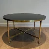 Best Pamono Round Coffee Table in Brass with Black Lacquered Glass Top by Maison Jansen