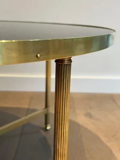 Best Pamono Round Coffee Table in Brass with Black Lacquered Glass Top by Maison Jansen