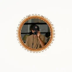 Pamono Round Curved Rattan and Bamboo Mirror attributed to Franco Albini, Italy, 1960s