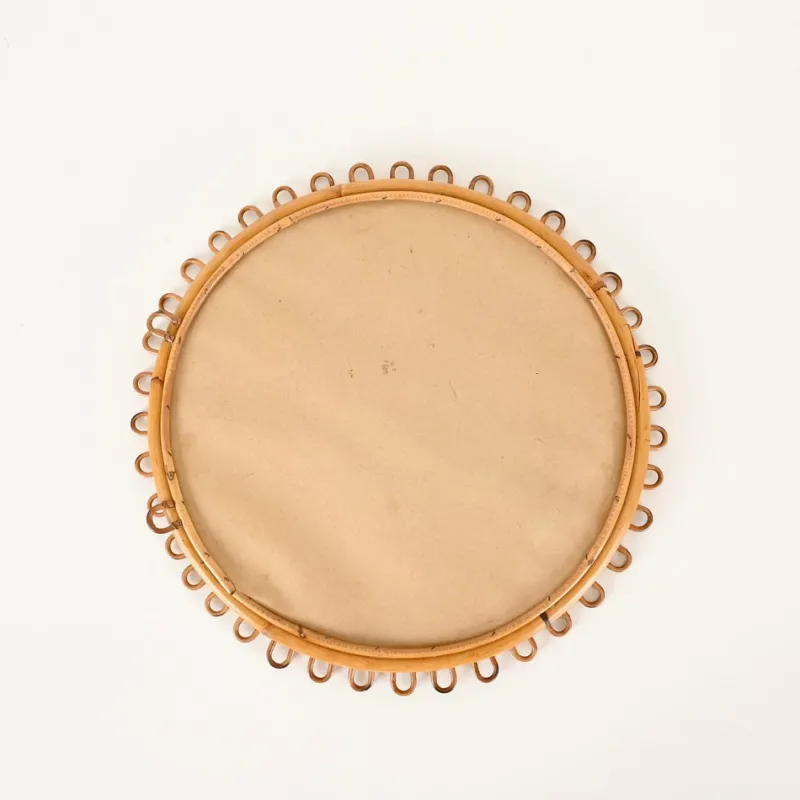 Pamono Round Curved Rattan and Bamboo Mirror attributed to Franco Albini, Italy, 1960s