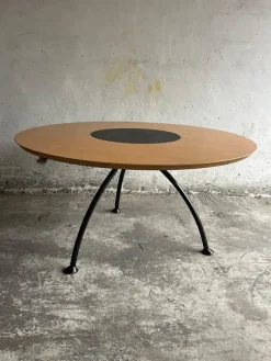 Pamono Round Dining Table with Rotating Black Center Disc, 1990s> Dining Tables & Sets
