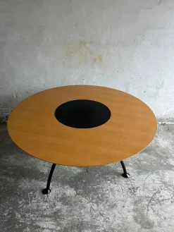 Pamono Round Dining Table with Rotating Black Center Disc, 1990s><noscript><img width=