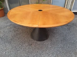 Pamono Round Extendable Table with Lacquered Metal Base and Wooden Top by Francesco Fois for Bernini, Italy, 1986> Dining Tables & Sets