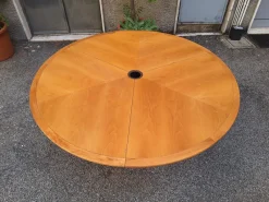 Pamono Round Extendable Table with Lacquered Metal Base and Wooden Top by Francesco Fois for Bernini, Italy, 1986><noscript><img width=
