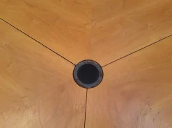 Pamono Round Extendable Table with Lacquered Metal Base and Wooden Top by Francesco Fois for Bernini, Italy, 1986><noscript><img width=