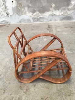 Pamono Round French Bamboo & Rattan Pretzel-Shaped Lounge Chair, 1950s><noscript><img width=
