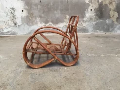 Pamono Round French Bamboo & Rattan Pretzel-Shaped Lounge Chair, 1950s><noscript><img width=