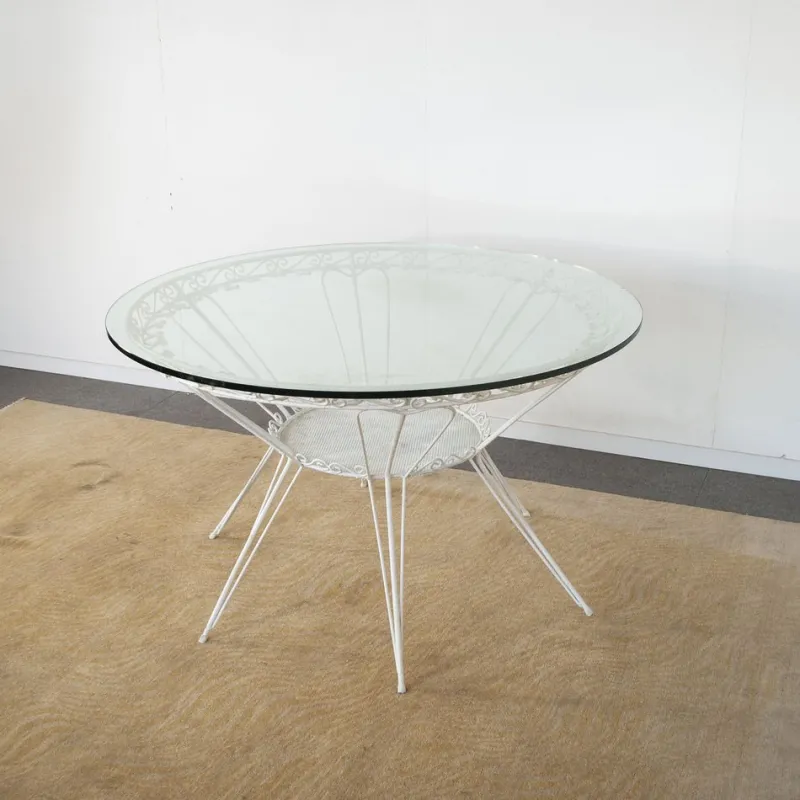 Pamono Round Garden Tea Table in Wrought Iron by Gio Ponti, 1950s> Garden Tables