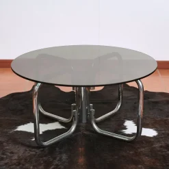 Outlet Pamono Round Glass and Chrome Metal Table, 1970s