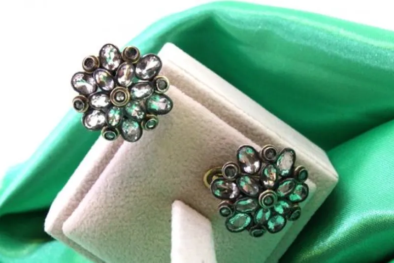 Clearance Pamono Round Gold and Silver Earrings with Zirconias and Diamond Chips, Set of 2