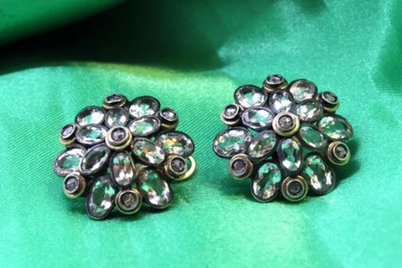Clearance Pamono Round Gold and Silver Earrings with Zirconias and Diamond Chips, Set of 2