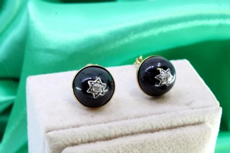 Pamono Round Gold Cufflinks with Diamond Chips, Set of 2> Cufflinks