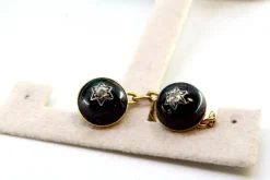 Pamono Round Gold Cufflinks with Diamond Chips, Set of 2><noscript><img width=
