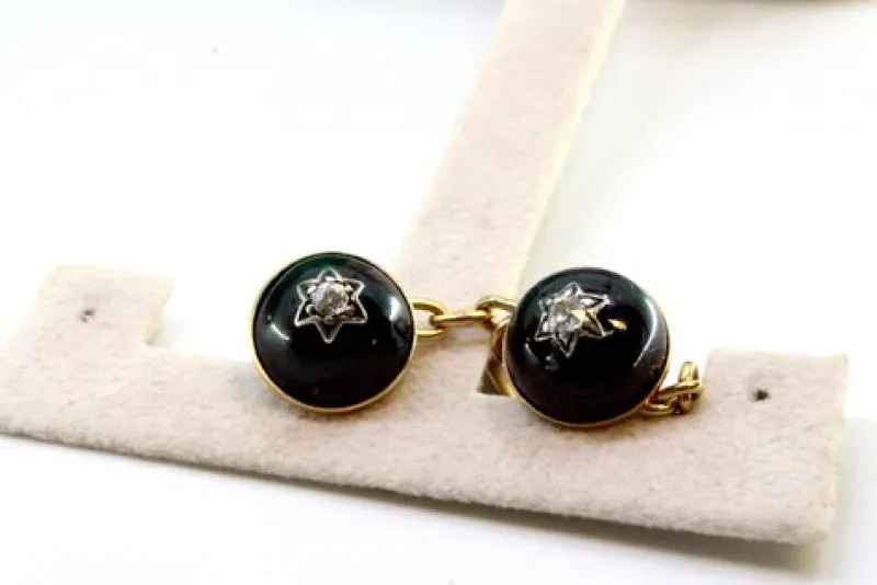 Pamono Round Gold Cufflinks with Diamond Chips, Set of 2> Cufflinks
