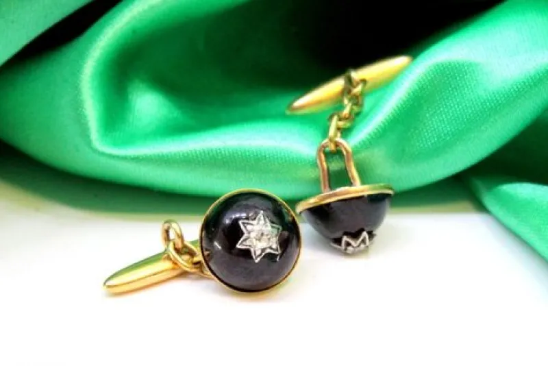 Pamono Round Gold Cufflinks with Diamond Chips, Set of 2> Cufflinks