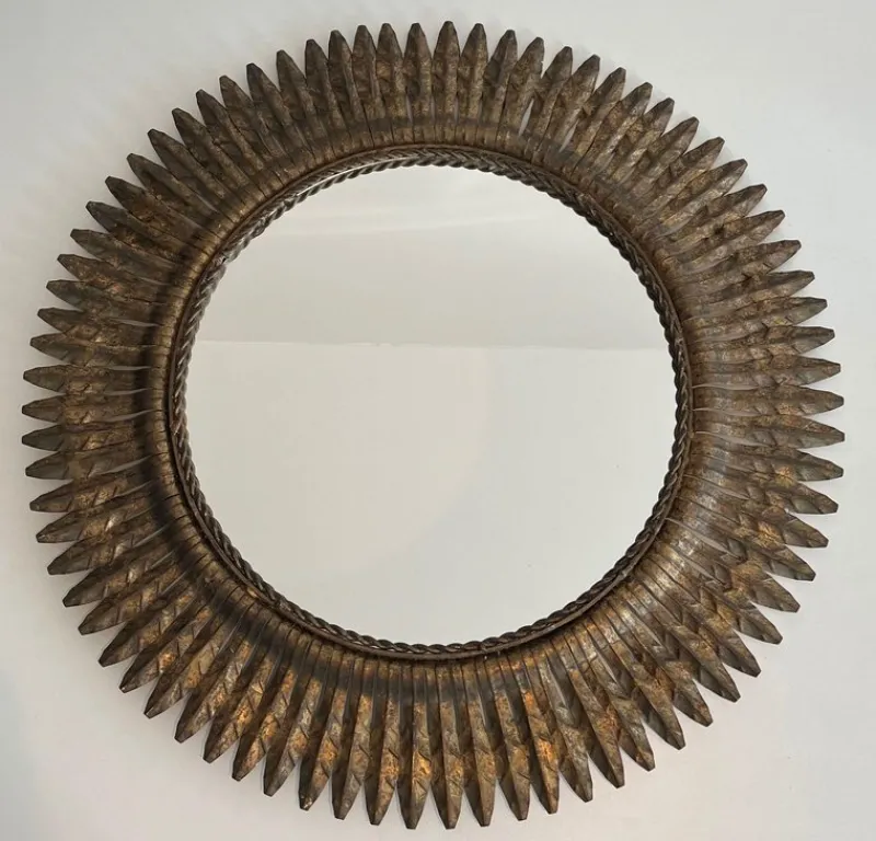 New Pamono Round Golden Metal Sun Mirror