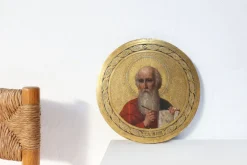 Pamono Round Icon of the Holy Apostle John the Theologian, 19th Century, Tempera & Gold Leaf on Wood