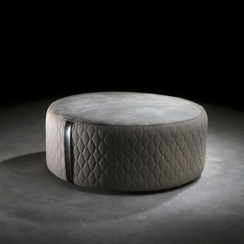 Pamono Round Leather Pouf> Seating